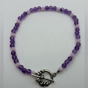 Purple Beaded Silver Claddagh Toggle Bracelet